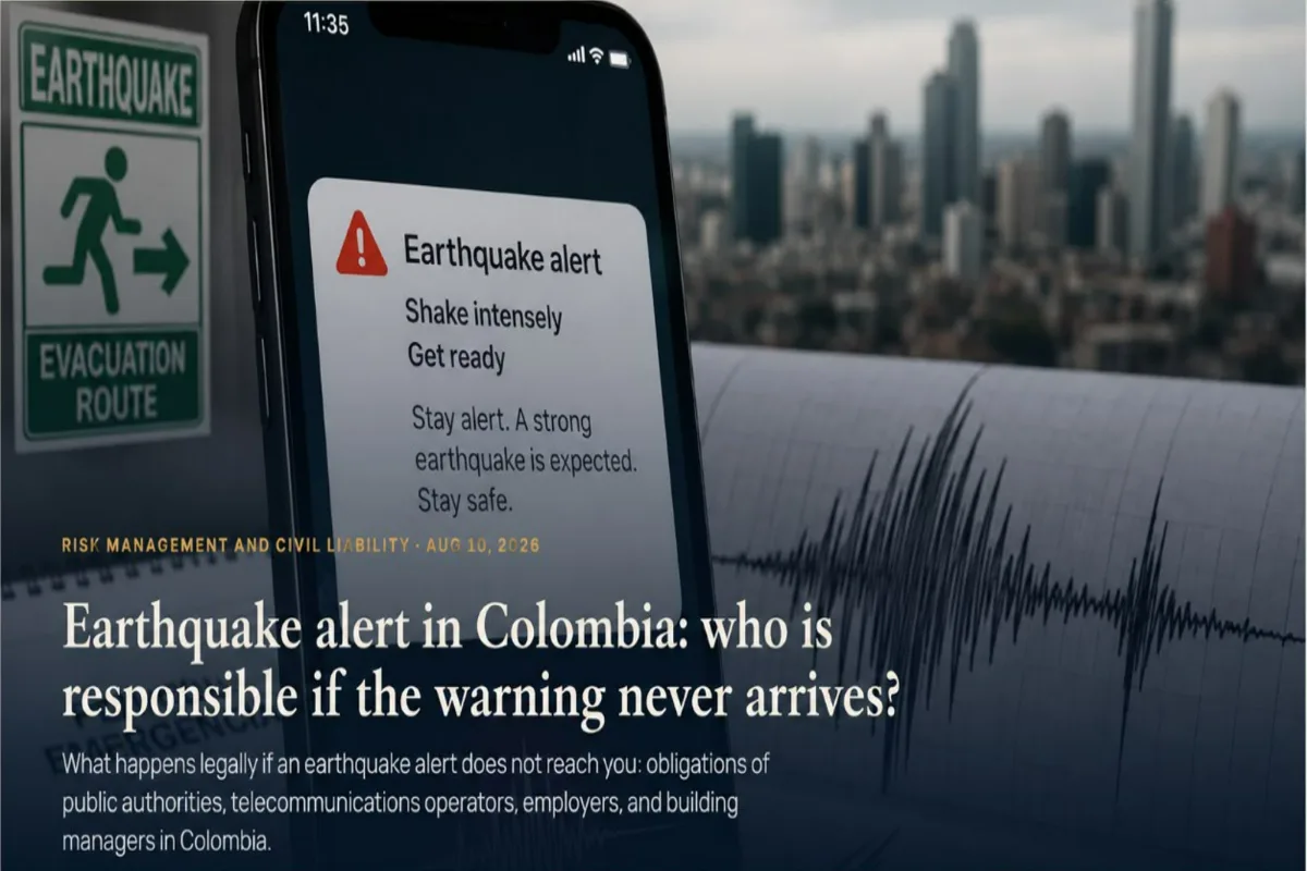 A phone displays an earthquake alert next to an evacuation route sign and an emergency plan